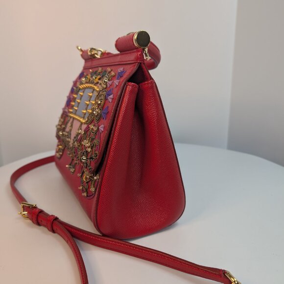 Dolce & Gabbana Sicily Medium Embellished Dauphine Leather bag - Picture 2 of 6